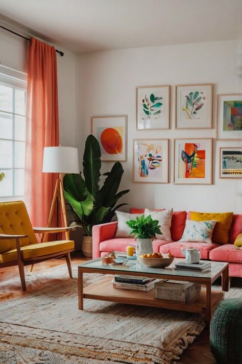 Dive into a world of color and comfort with our inspirational living room design ideas! Colorful Living Room Ideas, Pink Sofas, Colorful Living Room, Tufted Couch, Love Seats, Couch For Living Room, Bolster Pillows, Colourful Living Room, Bolster Pillow