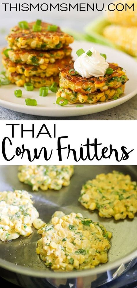 Thai Corn Fritters, Thai Side Dishes, Corn Appetizers, Thai Appetizer, Green Onions Recipes, Easy Thai Recipes, Eggplant Dishes, Corn Fritters, Fritter Recipes