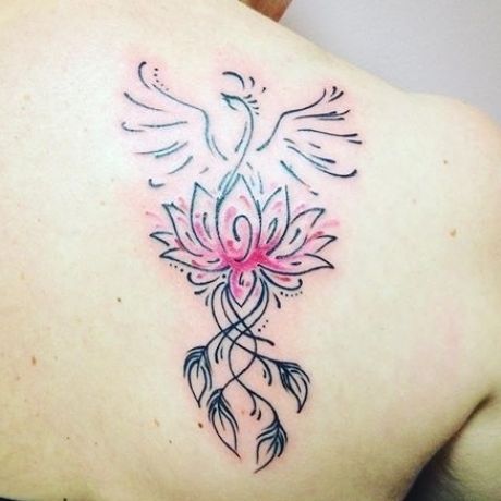 Black Outline With Pink Shades Lotus Flower & Phoenix ... #tattoosforwomen #tattooideas Phoenix Tattoo Girl, Phoenix Tattoo Meaning, Lotus Flower Tattoo Meaning, Phönix Tattoo, Colour Tattoo, Phoenix Tattoo Design, Best Tattoos For Women, Inspiration Tattoos, Geniale Tattoos