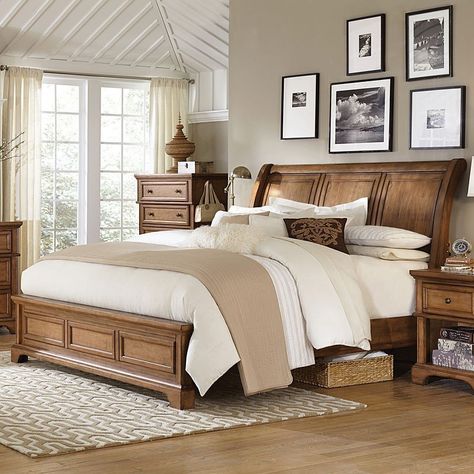 Alder Creek Sleigh Bed Sleigh Bed Bedroom Ideas, Bed Bedroom Ideas, Wood Sleigh Bed, Wood Sleigh, Aspen Home, Platform Bedroom, Morris Homes, Sleigh Bedroom Set, Aspen House