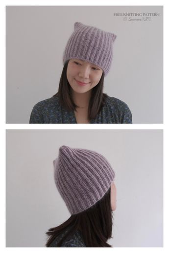 Kitty Beanie Hat Free Knitting Pattern Cat Ear Beanie Knit Pattern Free, Cat Ear Beanie Knitting Pattern, Charity Knitting Patterns Free, Kitty Beanie, Hat Free Knitting Pattern, Cat Ears Hat, Cat Eared Beanie, Knitting For Charity, Knitted Cat