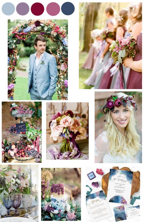 Blog post full of ideas and isnpiration for a blue, berry and burgundy wedding. #burgundyandnavywedding #burgundyandberrywedding #cranberryandnavywedding #dustybluewedding #dustyblueandburgundywedding #blueandberrywedding #blueandpurplewedding #mauveandnavywedding #mauveanddustybluewedding #weddingcolortrendsfor2022 #2022weddingtrendscolorschemes #jeweltonewedding #weddingcolortrendsfor2023 Navy Berry Wedding, Dusty Blue And Raspberry Wedding, Dusty Blue And Berry Wedding, Maroon And Lavender Wedding, Dusty Blue And Magenta Wedding, Burgundy Lilac Wedding, Berry And Blue Wedding, December Wedding Palette, Raspberry And Blue Wedding