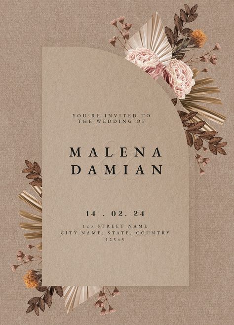 Floral wedding invitation card template, aesthetic beige design psd | premium image by rawpixel.com / Kappy Card Template Aesthetic, Engagement Card Design, Card Aesthetic, Online Invitation Card, Engagement Invitation Cards, Engagement Invitation Template, Wedding Card Frames, Invitation Card Birthday, Floral Invitations Template