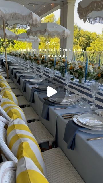 Margarita | Event Planning & Design Production on Instagram: "🌞✨ This week we were taken into the French Riviera with our 60s-inspired event! 🇫🇷 Thank you to our beautiful client @nicole_bitove to entrust us with such  special occasion. Xoxo Margo and team.  Think chic yellow, blue, and white stripes, iconic umbrellas, and all the elements that create the perfect party atmosphere.   Let’s take you on a journey to a celebration filled with style and sophistication. Get ready to be inspired! 🍹🎉   #FrenchRivieraStyle #60sInspired #EventDesign #PartyGoals #ChicCelebration #LuxuryEvents  Luxury events, French Riviera, theme party, luxury event planner, private club, golf club" French Riviera Theme Party, Riviera Chic, French Riviera Style, Bar Mitzva, Lounge Party, Pool Lounge, The French Riviera, Private Club, Event Planning Design