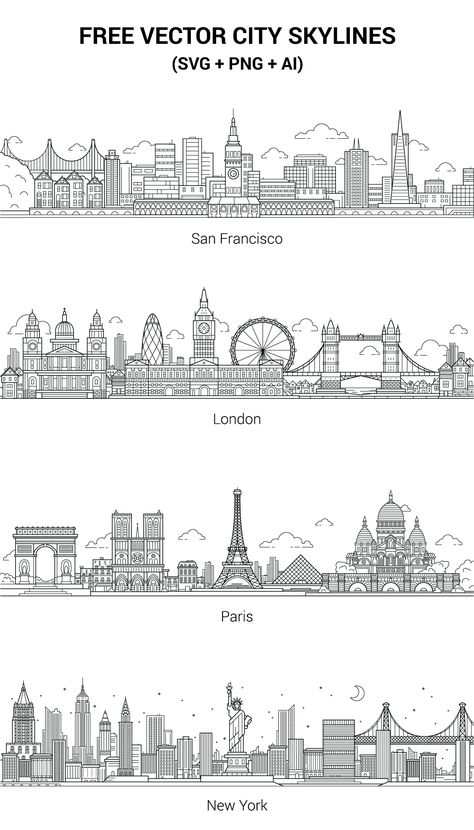 Skyline Drawing, Different Cities, City Skylines, City Drawing, Display Design, Land Art, Art Plastique, City Skyline, Travel Journal