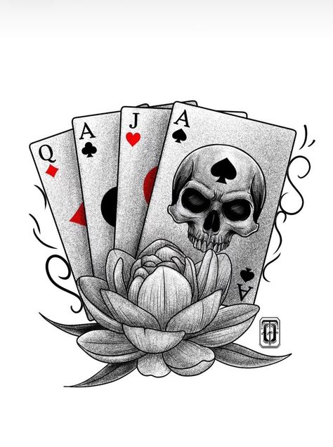 Card On Fire Tattoo, Deck Of Cards Tattoo, Vegas Tattoos, Skulls Pictures, 80s Tattoo, Gambling Drawing, Joker Card Tattoo, Playing Card Tattoos, Flower References