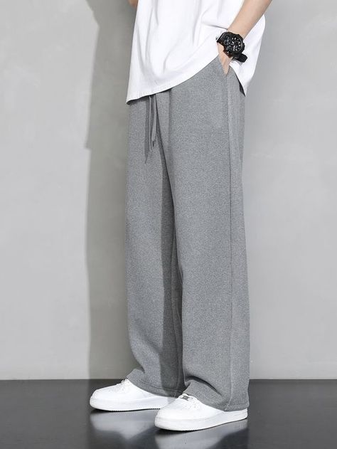 Mens Baggie Pants, Gray Trousers Men Outfit, Straight Leg Sweatpants Men, Gray Men Outfit, Grey Trousers Outfit Men Casual, Loose Pants Outfit Men, Men’s Pants, Grey Pants Outfit Men, Grey Trousers Outfit Men