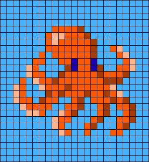 Perler Bead Patterns Octopus, Octopus Pixel Art Grid, Octopus Bracelet Pattern, Octopus Alpha Pattern, Square Pixel Pattern, Tangled Pixel Art, Perler Beads Ideas Pattern, Shark Perler Bead Pattern, Octopus Pixel Art