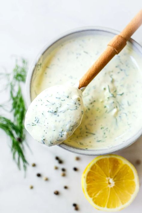 Creamy Dill Sauce- Delicious w/ Salmon! | Feasting At Home Dill Dressing For Salmon, Honey Dill Sauce Homemade, Honey Dill Sauce, Salmon Veggies, Dill Sauce For Salmon, Feasting At Home, Dill Salmon, Creamy Dill Sauce, Dill Dressing