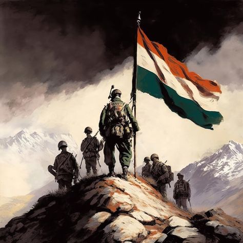 Kargil Vijay Diwas Painting, Kargil Vijay Divas, Kargil Diwas, India Illustration, Kargil Vijay Diwas, Army Drawing, Vijay Diwas, Independence Day Drawing, Soldier Drawing