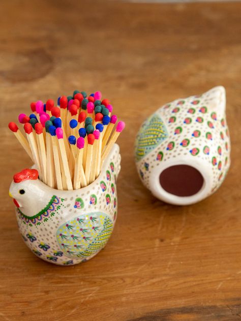 Colorful Boho Home, Matchstick Holder, Ceramic Holder, Cozy Gifts, Match Holder, Holiday List, Diy Pottery, Ceramic Animals, Cozy Gift