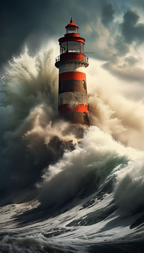 Experience the mesmerizing clash between nature's might and the enduring strength of a lighthouse, a testament to resilience in adversity. Lighthouse Storm, Nubble Lighthouse, Famous Lighthouses, Structure Paint, Painting References, Lighthouse Art, Waves Crashing, Stormy Sea, Light Houses