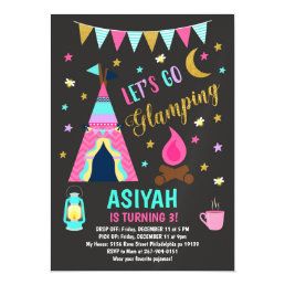 Glamping Birthday Party Invitation / Girls Camping | Zazzle.com Camping Invite, Glamping Invitation, Sleepover Invitation, Glamping Birthday Party, Girl Camping, Camping Invitations, Glamping Birthday, Sleepover Invitations, Party Sleepover