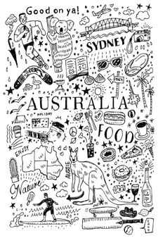 Doodle Travel, Australia Drawing, Map Illustrations, Australia Wallpaper, Australian Maps, Happy Australia Day, Sketch Note, Travel Journal Scrapbook, Vector Nature