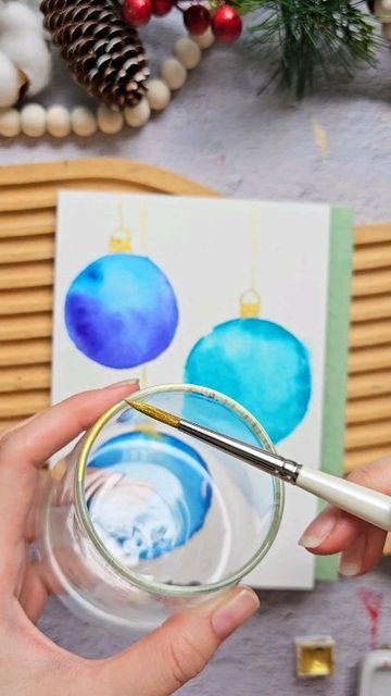 Joly Poa on Instagram: "Holiday card idea using a jar😀 Check out my holiday cards classes on Skillshare. Link in bio 😀 #watercolorforbeginner #holidaycard #holidaywatercolor #skillshare" Watercolor Christmas Cards Diy, Holiday Watercolor, Painted Christmas Cards, Ink Crafts, Christmas Card Art, Watercolor Christmas Cards, Christmas Card Crafts, Diy Watercolor, Making Cards