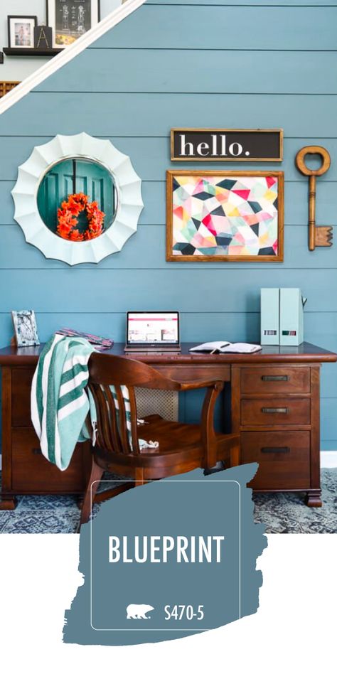 Blue is back in a big way thanks to the Behr 2019 Color of the Year: Blueprint. We love how this DIY modern shiplap wall tutorial from Tasha, of Designer Trapped in a Lawyer’s Body, uses this trending color in a new and creative way. Click below to find easy tips and tricks for how you can create this monochromatic look in your own home. Modern Shiplap Wall, Modern Shiplap, Blue Kitchen Interior, Diy Plank Wall, Colour Decor, Color Of The Month, Shiplap Wall Diy, Navy Blue Colour, Shiplap Wall