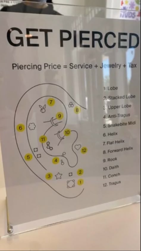 Percinings Ear Ideas Chart, Labled Ear Piercings, Piercings Ear Labeled, Ear Piercings Chart Labeled, Piercing Room Ideas, Ear Piercings Hurt Chart, Ear Pirsing Names, Ear Peirce Chart, Ear Piercings Chart Pain Level