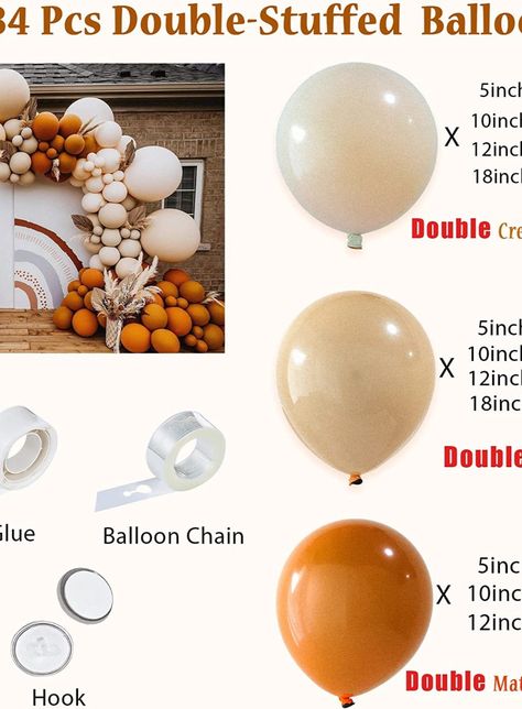 134 Pcs Burnt Orange Balloons Garland Kit Terracotta Balloon Arch Kit Rust Fall Balloon Boho Balloon Garland Double Stuffed Cream Peach Balloon Orange Balloon Arch, Peach Balloons, Blush Balloons, Balloons For Birthday, Orange Balloons, Balloon Chain, Balloon Kit, Garland Arch, White Balloons