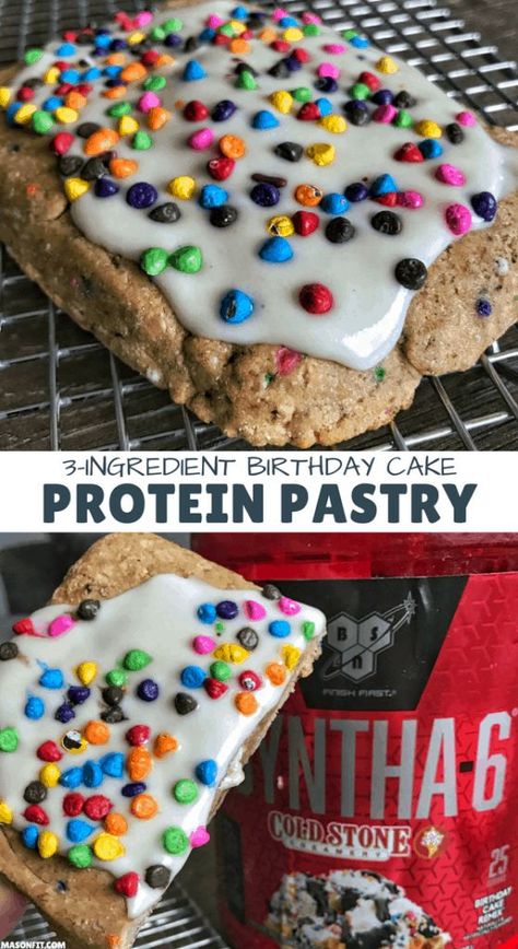 3-Ingredient Birthday Cake Protein Pastry | Mason Woodruff | Bloglovin’ Protein Pastry, Mason Woodruff, Birthday Cake Protein, Recipes Protein, Pretzel Snacks, Protein Baking, Snack Shack, Healthy Protein Snacks, Lowest Carb Bread Recipe