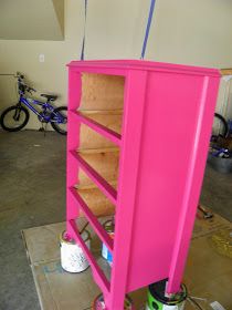 Light Pink And Hot Pink Bedroom, Pink Dresser Diy, Hot Pink Decor Interior Design, Colorful Dresser Makeover, Colorful Dresser Diy, Dresser Makeover Pink, Hot Pink Paint, Pink Dresser Makeover, Barbie Pink Paint Color