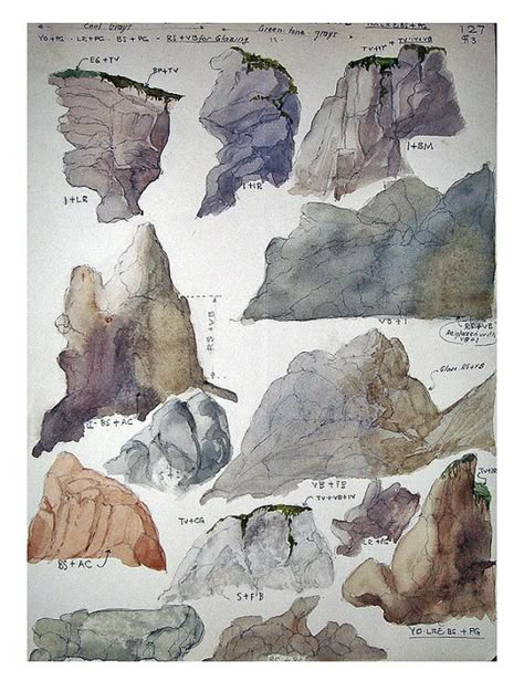 Rock characteristic Watercolor Study, Watercolor Lessons, Watercolor Painting Techniques, Art Et Illustration, Art Instructions, Watercolor Inspiration, Urban Sketching, Art And Illustration, Rock Formations