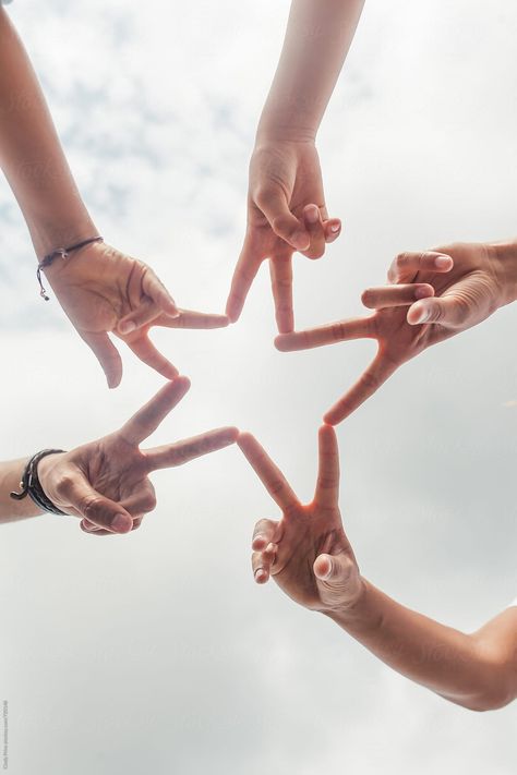 Children's hands forming a star against a cloudy sky by Cindy Prins for Stocksy United Friendship Photography, Star Photo, Five Friends, Hand Photography, Sister Photos, Hand Photo, Hand Pictures, Romantic Photos, Photography Lessons