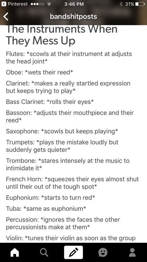 I showed this to my band teacher and she thought it was hilarious Band Instrument Stereotypes, Band Quotes Funny, Band Problems Funny, Band Jokes Flute, Band Humor Flute, Band Kid Memes Hilarious, Bass Clarinet Humor, Relatable Band Posts, Band Au Prompts