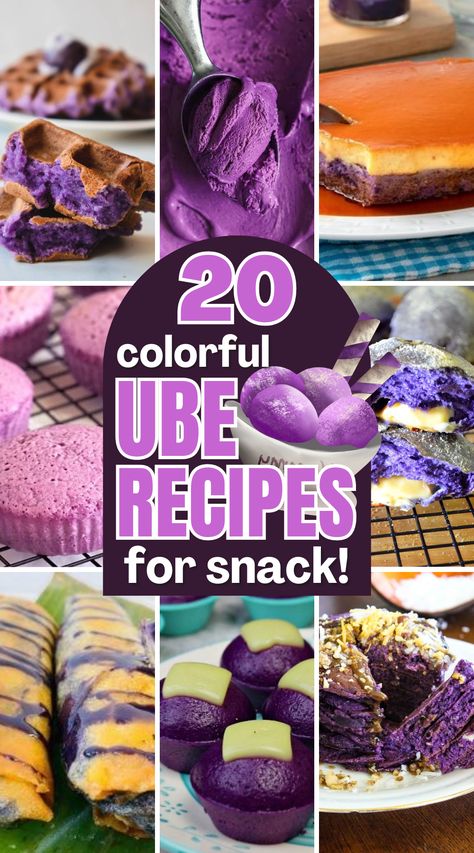 Discover the unique flavors of ube with these vibrant and delicious recipes. Perfect for a colorful culinary experience. Ube Condensed Milk Dessert, Ube Fudge Recipes, Ube Rolls Recipe, Recipes With Ube Sweetened Condensed Milk, Frozen Ube Recipes, Easy Ube Dessert, Ube Flavoring Recipes, Ube Muffins Recipe, Fresh Ube Recipes