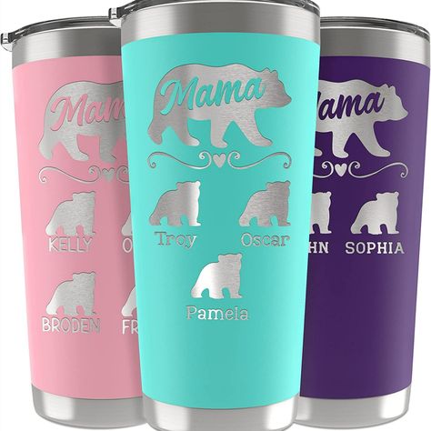 Gifts for Mom, Personalized Mama Bear Tumbler, 20 or 30 oz. - 13 Colors - Names up to 5 Cubs, New Mom Gifts, Custom Mom Tumbler - Gifts for Mom from Daughter, Son Mama Bear Tumbler, Mama Bear Design, Gifts For Mom From Daughter, Mom Tumbler, Tumbler Gift, Water Glasses, Mama Bear, Parent Gifts, Wax Candle