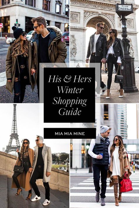 Sharing my winter shopping guide for guys and girls today on the blog. If you're looking for cute couple outfits, matching couple outfits, stylish outfits for men, winter outfits for men, winter outfits for women, or winter layers, click through to the Mia Mia Mine fashion blog. #couplegoals #cutecouples #winterfashion #style #mensfashion Matching Couple Travel Outfits, Couples Matching Winter Outfits, Couples Nye Outfits, Matching Couple Winter Outfits, Winter Couple Outfits Matching, Couples Holiday Outfits, Couple Winter Outfits Matching, Couples Outfits Winter, Black Couples Matching Outfits Winter