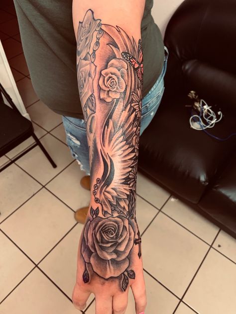 Womens Memorial Sleeve Tattoo, In Memory Sleeve Tattoos For Women, Female Memorial Tattoos, Memorial Piece Tattoo, Mom Memorial Tattoo Ideas For Daughter Forearm, Memorial Tattoos Mom Sleeve, Memorial Brother Tattoo Ideas For Sister, Memorial Sister Tattoo, Memorial Sleeve Tattoos