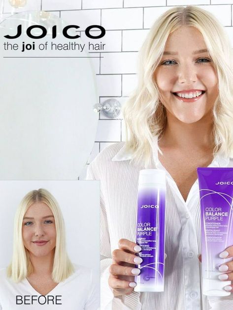 Showcasing a before and after of using Joico Color Balance Purple Shampoo & Conditioner. Purple Conditioner, Joico Color, Haircare Routine, Purple Shampoo, Color Balance, Hair Care Routine, How To Know, Healthy Hair, Purple Color