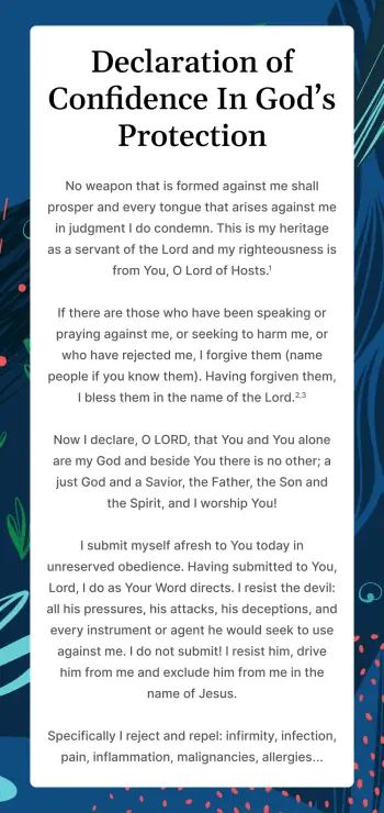 Declaration of Confidence In God’s Protection | Proclamation Card | Derek Prince Ministries Derek Prince Prayers, Declare And Decree Prayer, Derek Prince Proclamation, Christian Declarations, Confidence In God, Scripture For Today, Derek Prince, Spiritual Warfare Prayers, Dance Dreams