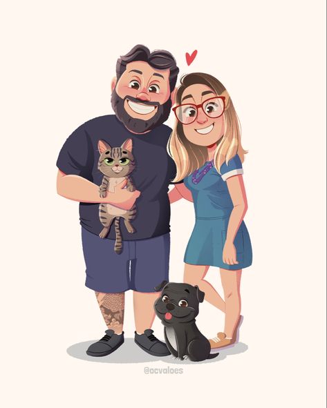 Couples Illustration Art, Woman Cartoon Characters, Digital Character Art, Cute Couple Illustration, Couple Portrait Drawing, Illustration Of Couple, Couple Portrait Illustration, Drawing Gifts, Family Illustrations