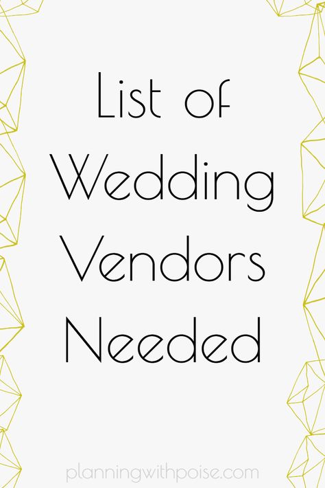 #wedding vendors literally make your wedding plans into reality - do you know which ones you'll need to hire for your wedding?  printable pdf worksheet included to help you figure out which vendors you'll need to hire for your wedding AND when to hire them! from planningwithpoise.com Vendor Checklist, Wedding Vendors Checklist, Simple Wedding Planning, Day Of Coordinator, Free Wedding Planner, Wedding Planner Business, Wedding Consultant, Wedding Planning On A Budget, Free Wedding Printables