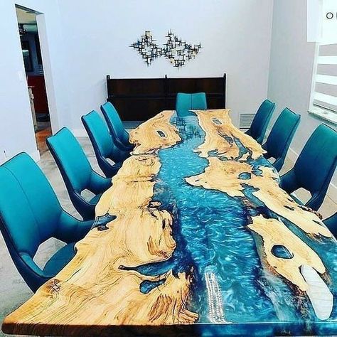 Furnitur Ruang Keluarga, Wood Resin Table, Epoxy Table Top, Diy Halloween Decor, Epoxy Table, Epoxy Resin Table, Walnut Table, Kitchen Dining Tables, Dining Table Top