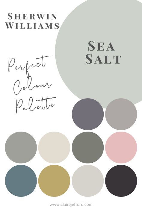 Sherwin Williams Sea Salt - Claire Jefford Sherwin Williams Sea Salt Color Scheme, Sea Salt Sherwin Williams Color Scheme, Sw Sea Salt Complimentary Colors, Colors That Compliment Sea Salt, Sherwin Williams Sea Salt Accent Colors, Accent Colors For Sea Salt Paint, Sea Salt Living Room Decor, Sherwin Williams Master Bed, Sea Salt Accent Wall