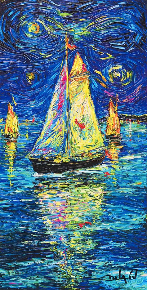 Multi Canvas Art, Vincent Van Gogh Art, Sailboat Art, Modern Impressionism, Marine Art, Sailboat Painting, Abstract Art Painting Diy, Van Gogh Art, Nature Art Painting