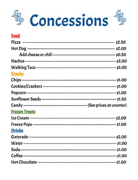 Snack Bar Menu, Concession Stand Menu, Concession Stand Food, Santa Letter Template, Restaurant Menu Template, Price List Template, Professional Powerpoint Templates, Free Math Worksheets, Concession Stand