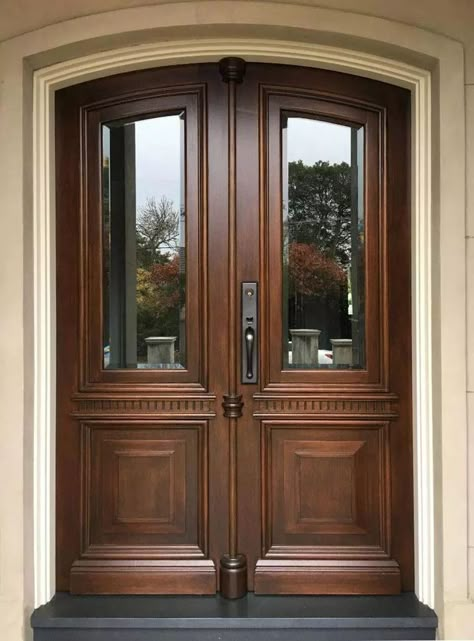 latest entrance main double door design ideas Wooden Double Front Doors Entrance Solid Wood, Solid Wood Doors Entrance, Modern Double Doors Entrance Wood, Double Door Entrance Wood, Wooden Main Door Design Entrance Modern Double, Wooden Double Door Entrance, Solid Door Design, Modern Traditional Front Door, Doors Exterior Entrance