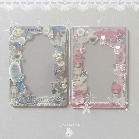 Top Loader Inspo Kpop, Stickers Decoration Ideas, Deco Card Kpop, Decoden Toploader Kpop, Photocard Sleeve Deco, Photocard Sticker Deco, Pink Frame Aesthetic, Photocard Deco Ideas, Decoden Photocard