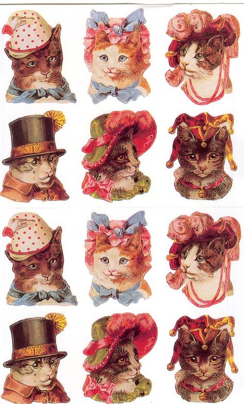 x Cats Wearing Hats, Victorian Scrap, Image Chat, Arte Inspo, Tattoo Set, Cat Hat, Vintage Printables, Vintage Cat, Drawing Tips