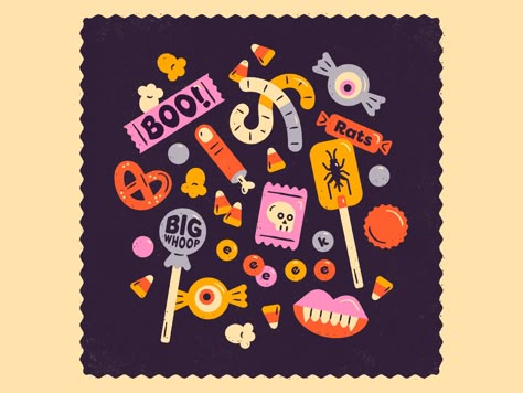 Halloween Candy Illustration, Cute Halloween Illustration, Halloween Sticker, Bat Clip Art, Cute Halloween Food, Doodle Icon, Autumn Illustration, Halloween Drawings, Halloween Inspo