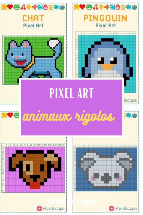 Découvrez nos modèles de Pixel Art, pour dessiner des animaux tout mignons, trop "kawaii', et faciles à reproduire grâce à nos grilles et les modèles en couleur. Panda, chat, koala, pingouin... ils sont vraiment craquants ! Modele Pixel Art, Koala, Pixel Art, Fictional Characters, Art, Kawaii