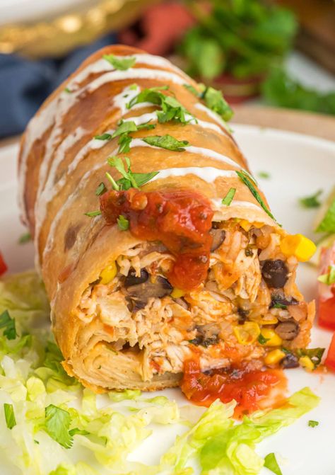 Chi Chi Baked Chicken Chimichangas, Chimichanga Recipe Chicken, Chicken Chimichanga Recipe, Chicken Rice Beans, Chicken Chalupa, Chicken Chimichanga, Chicken Chimichangas, Mexican Brunch, Chimichanga Recipe