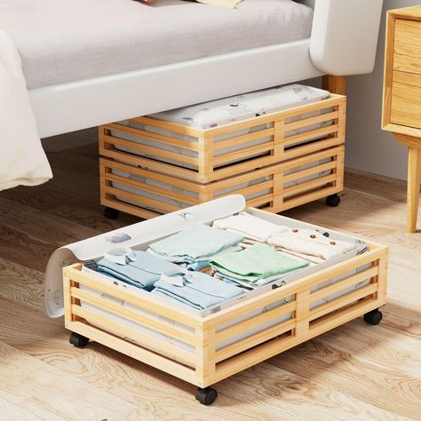 PRICES MAY VARY. 👍[Maximizes Space] Maximize your storage space with this Bamboo under bed storage container. lets you store items away from sight without taking up floor space! Dimensions :23.62"L×16.54"W× 5.51"H (without Wheels)/6.5"H (with Wheels).Perfect for small bedrooms and apartments. The under bed storage bins can be used under beds, in closets, on shelves or under sofa. A good choice for bedroom, dorm room, basement and more 👍[Sturdy and Durable] Our underbed storage units are built Underbed Purse Storage, Fabric Storage Solutions Walmart, Underbed Storage Bag, Portable Storage Drawers, Storage Basket In Bedroom, Sewing Storage Small Space Closet, Good Storage Bins, Crate Shelf Over Bed, Rolling Storage Chest