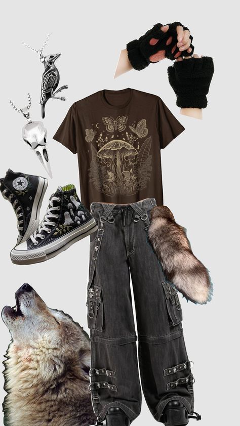 wolf therian outfit idea :3 Raccooncore Outfit, Therian Fashion, Fall Inspo Outfits Aesthetic, Theriancore Outfit, Therian Aesthetic Clothes, Therian Outfits For School, Therian Style, Therian Clothing Style, Wolf Therian Outfit