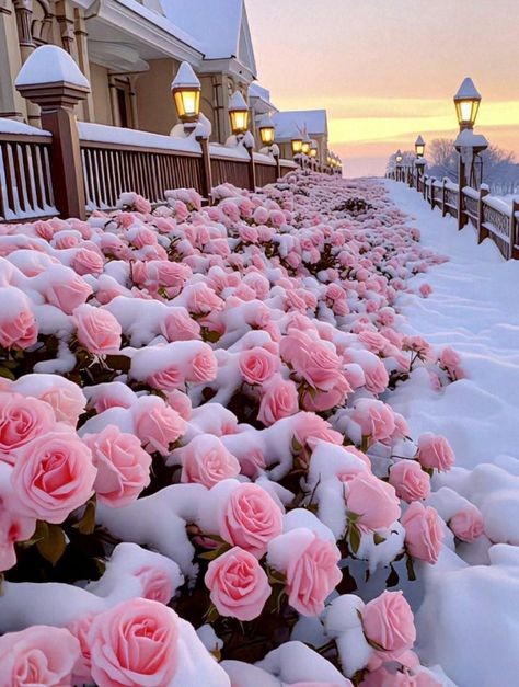 Frozen Rose Aesthetic, Winter Rose Aesthetic, Winter Flowers Aesthetic, Roses In Snow, Flowers In Snow, Snowing Aesthetic Wallpaper, Frozen Roses, Snow Rose, Pretty Flowers Pictures