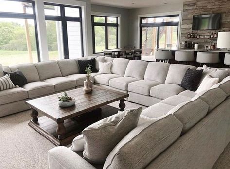 This officially ranks as one of the largest sectionals we have built!! Thanks for sharing @redekersfurniture . We love seeing our pieces in their forever homes! #smithbrothersfurniture #furniture #livingroom #interiorinspiration #repost #customupholstery #madeinamerica #smithbrothersofberne U Shaped Couch Living Room, U Couch, Large Sectional Couch, Sectional Living Room Layout, Large Living Room Layout, Large Sectional Sofa, Sala Grande, Sectional Sofas Living Room, Cozy Living Spaces