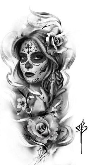 Sugar Skull Girl Tattoo, Catrina Tattoo, Skull Girl Tattoo, Sugar Skull Artwork, Girl Face Tattoo, Kunst Tattoos, Sugar Skull Girl, Chicano Tattoos, Forearm Sleeve Tattoos